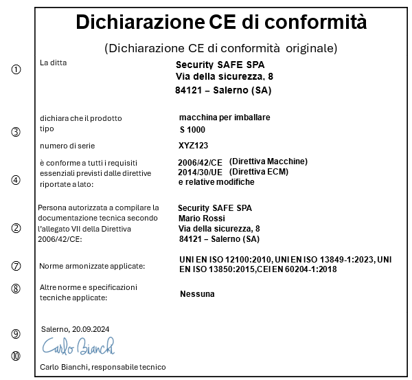 esempio conformità dichiarazione CE